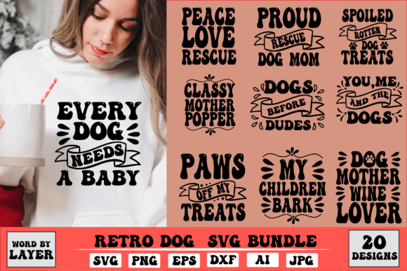 Retro Dog SVG Bundle: 20 Designs for Embroidery